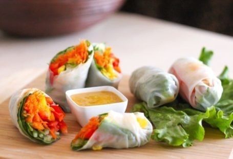 Veggie Spring Rolls with Ginger Mango Dipping Sauce - Eat Spin Run Repeat