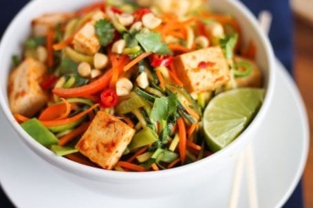 Tofu and Zucchini Noodle Pad Thai - Eat Spin Run Repeat