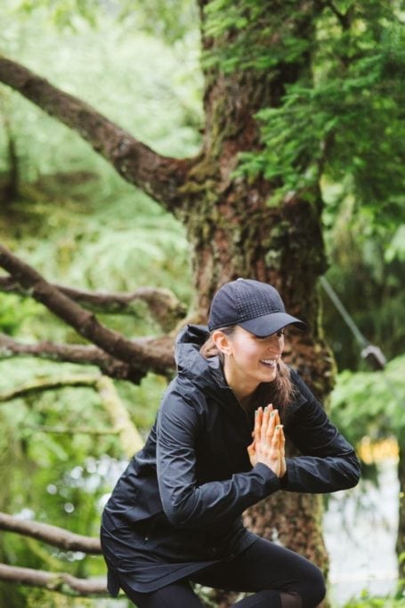 yoga in the rain at the grouse grind