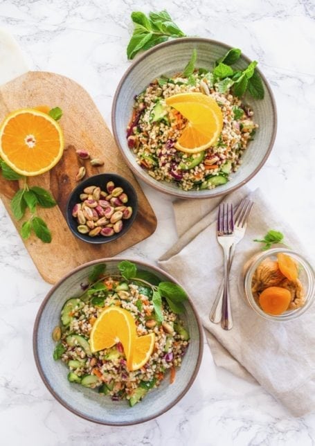 Moroccan Grain Bowl with Harissa Orange Chicken | #glutenfree #mealprep #harissa #moroccan #dairyfree #buckwheat | Recipe by Angela Simpson, Eat Spin Run Repeat