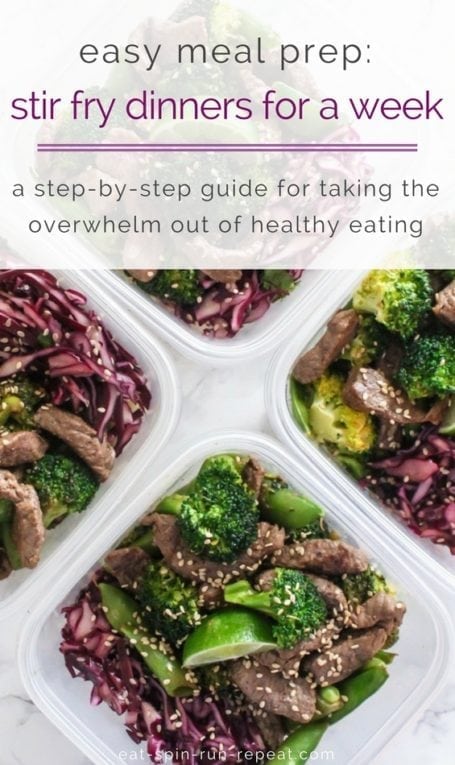 Easy meal prep: Stir fry dinners for a week | The process I use to take the overwhelm out of healthy eating and enjoy delicious meals all week long | Eat Spin Run Repeat | #mealprep #glutenfree #eatclean