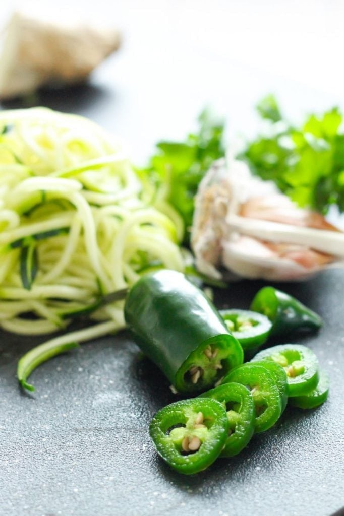 Try this high-protein, cozy Zucchini Noodle Shrimp Pho made with soothing, flavourful broth, fresh herbs and spiralized zucchini. It's paleo and Whole30 friendly too!