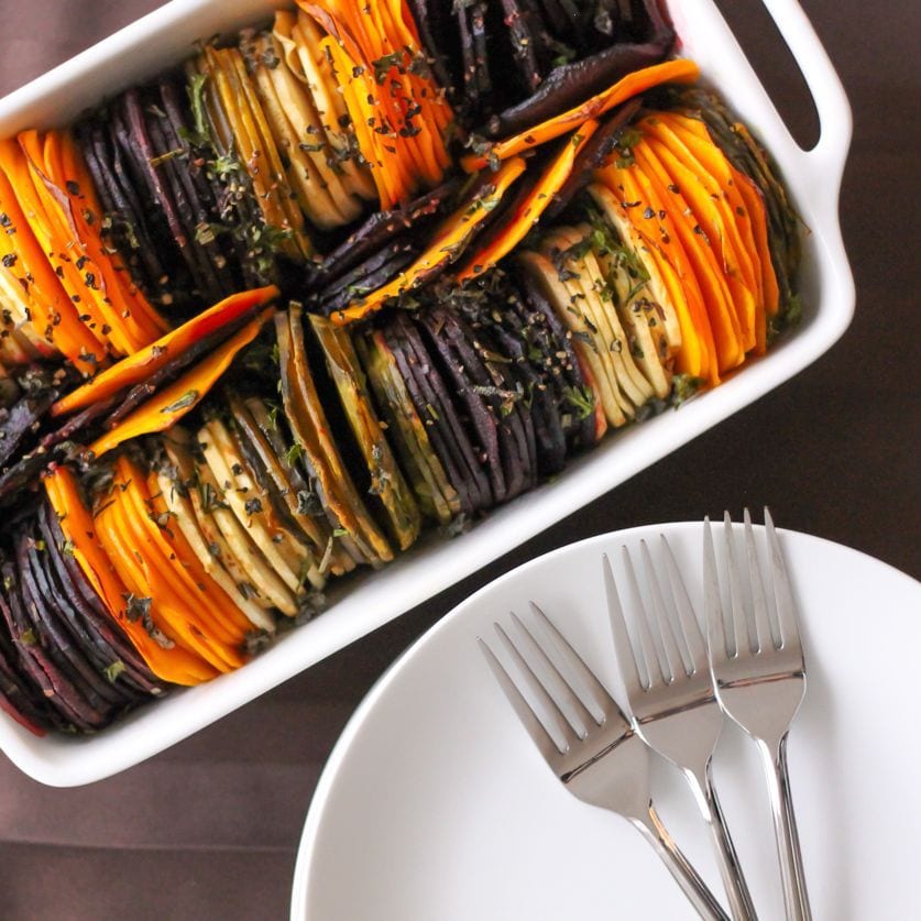 Herb Roasted Root Vegetables | My Fresh Perspective | This paleo, vegan, Whole30-friendly side dish is perfect for Thanksgiving, holiday entertaining, or simply enjoying on your own! #paleo #whole30 #thanksgiving #antiinflammatory #squash