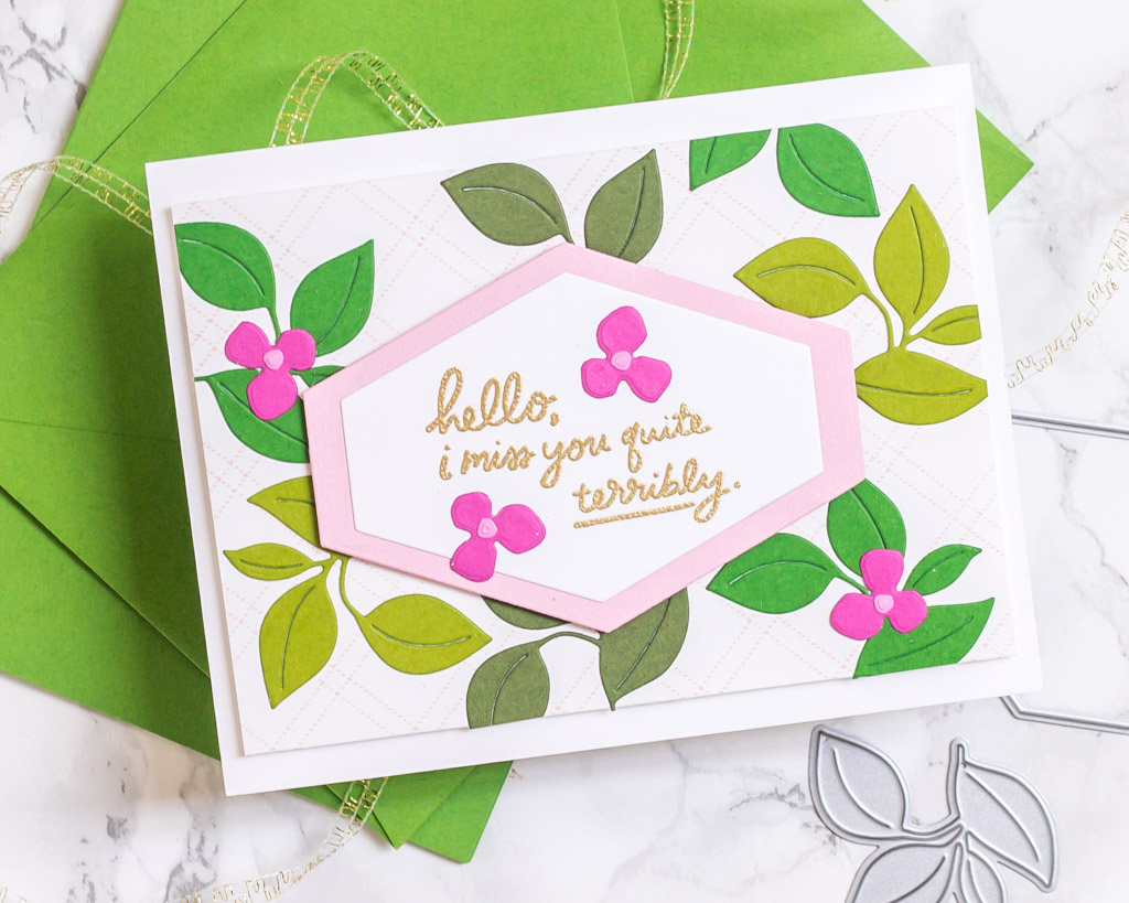 The perfect handmade card for your long-distance bestie, or anyone you're missing right now - featuring The Stamp Market Leaflet Die - My Fresh Perspective