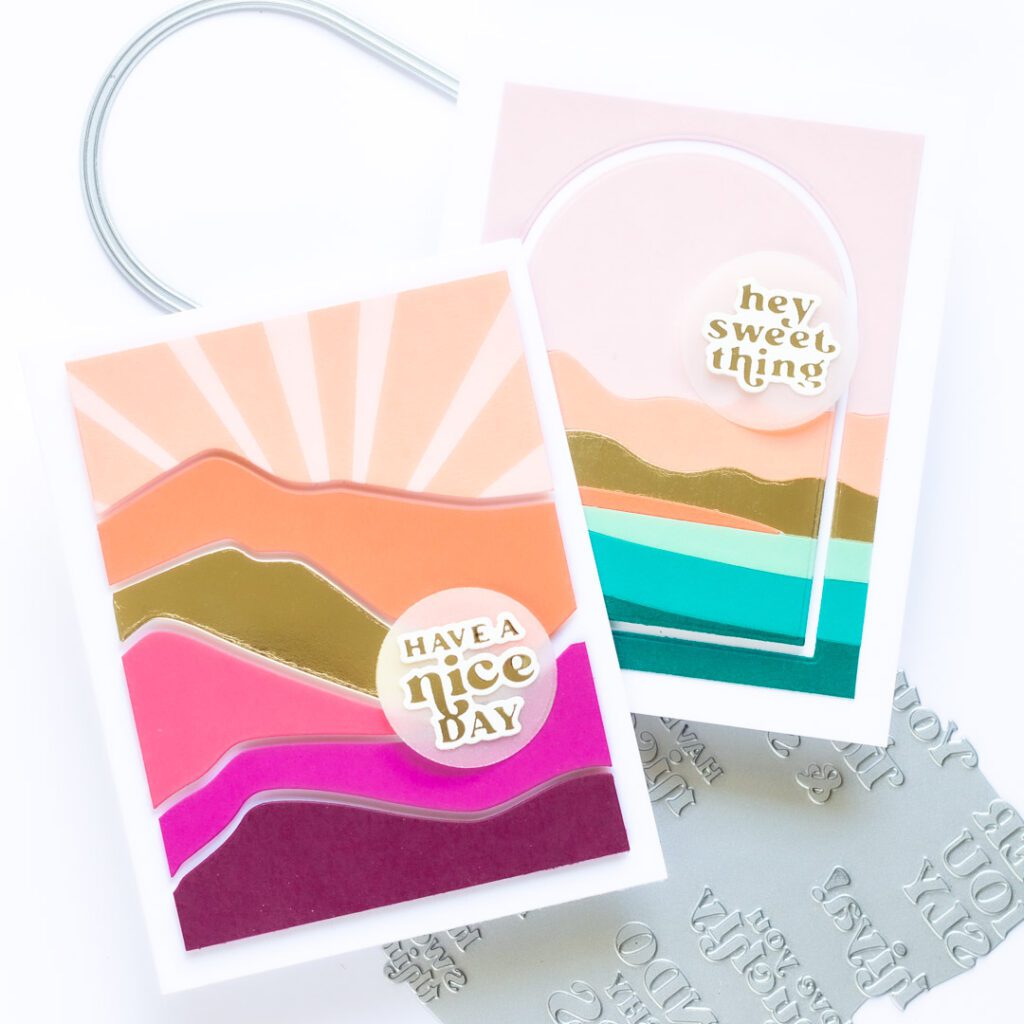 Clean and Simple Abstract Sunset and Mountain Cards - featuring Ellen Hutson