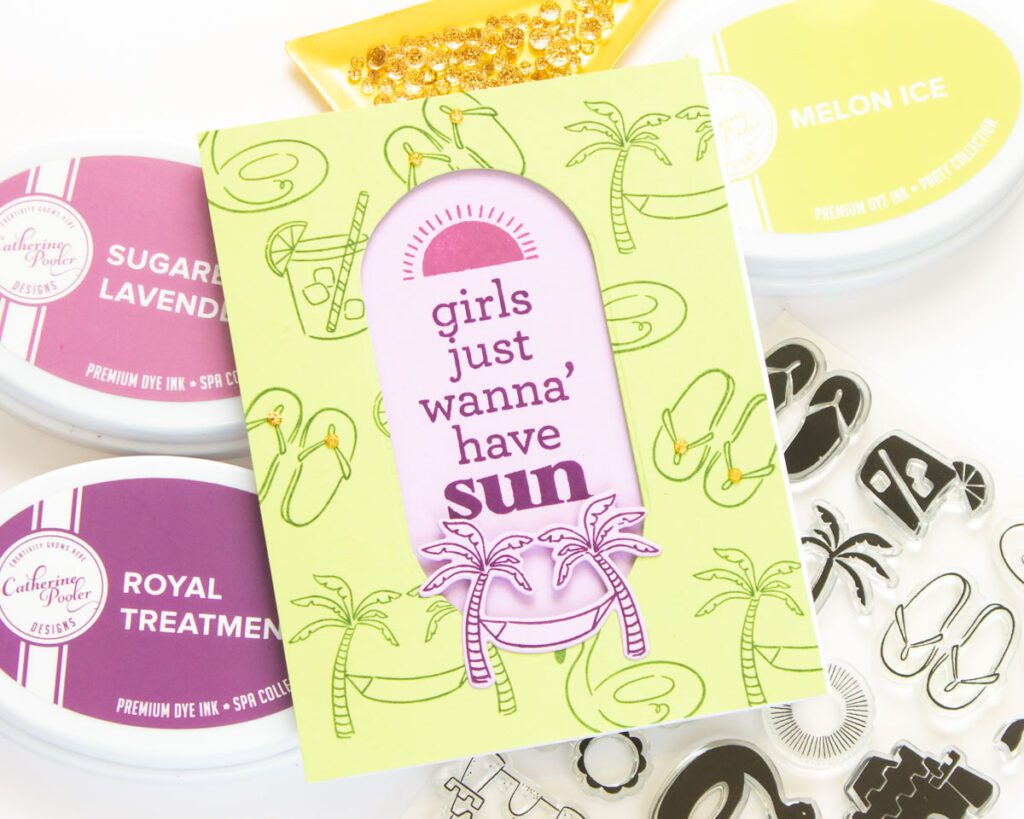 Essentials by Ellen July Release - Girls Just Wanna Have Sun - Clean and Simple Summer Card featuring the Let's Chill Stamp Set